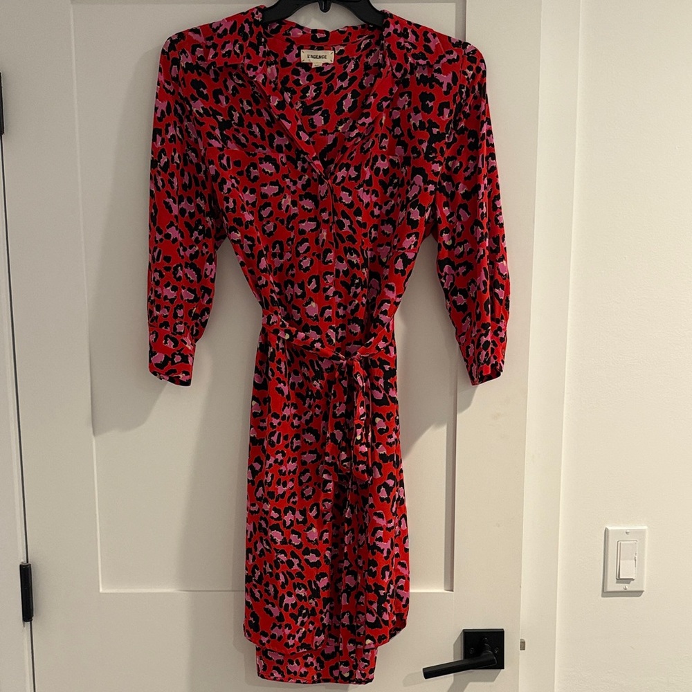 Equipment Red and Black Leopard Print Dress